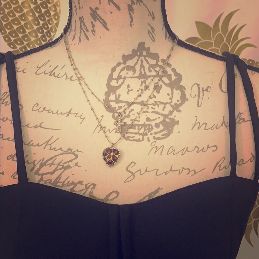 3/$25 Betsey Johnson Cross & Heart layered Necklace